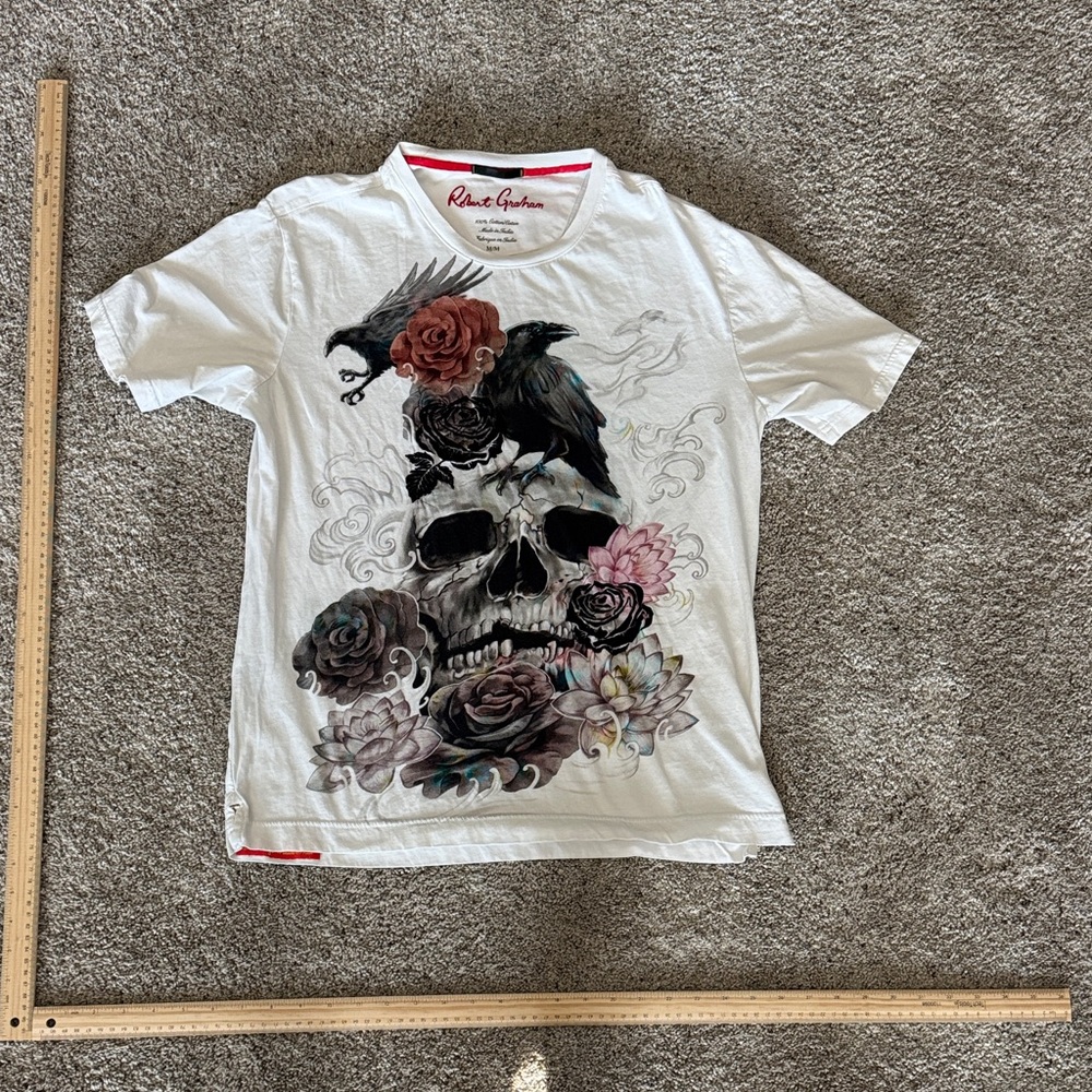 Robert Graham White Tee with Skull and Floral Art